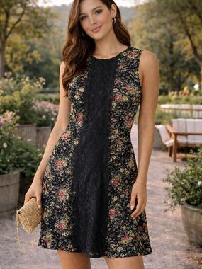 Material Girl Black Floral Lace Trim Mini Dress
